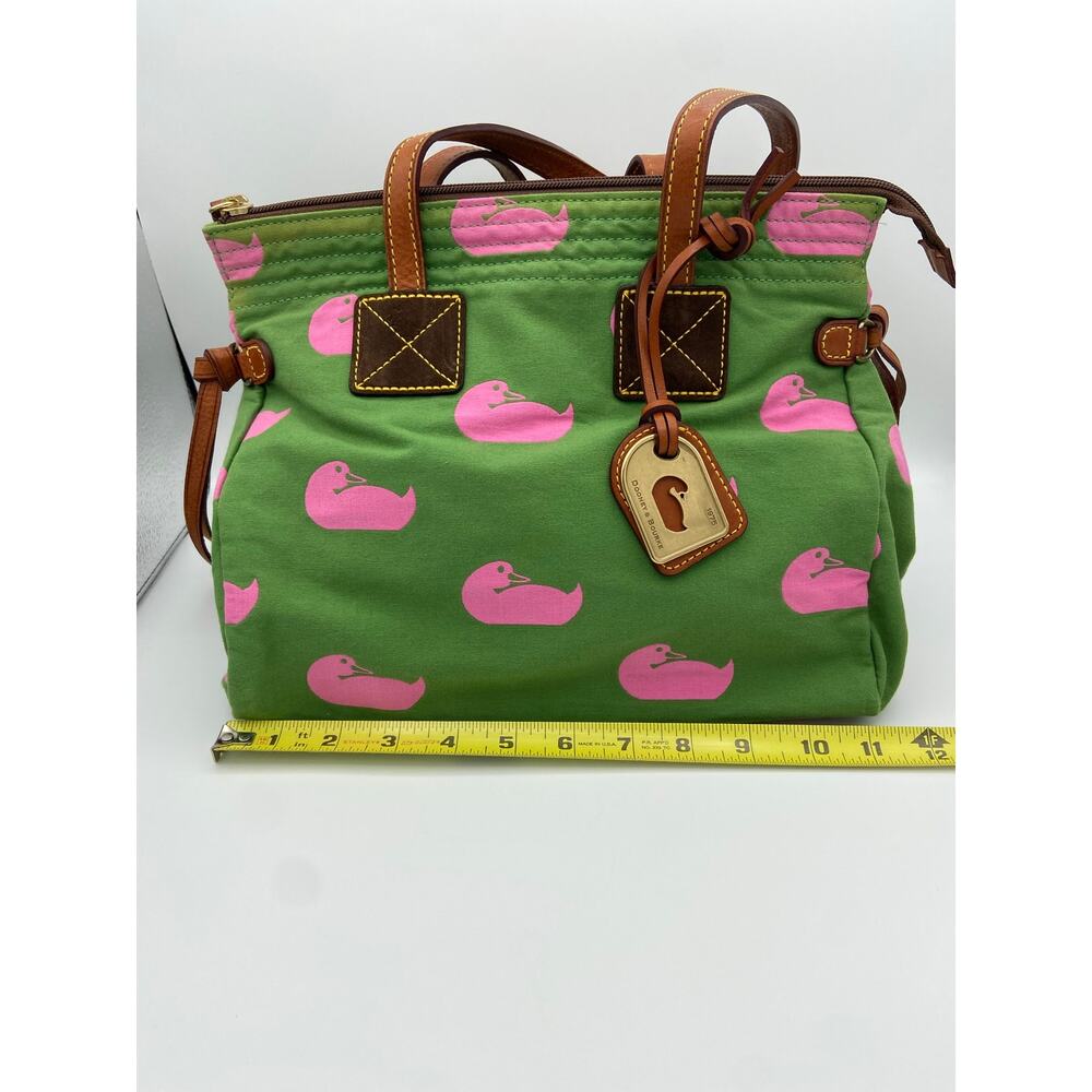 Vintage Dooney & Bourke Samantha Duck Canvas Tote Bag Green Pink Preppy Y2K READ - Picture 15 of 16